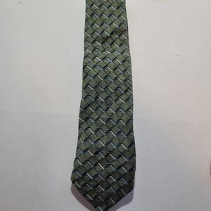 George‎ Green  with Grey & Blue Squares 100% Silk Handmade Tie